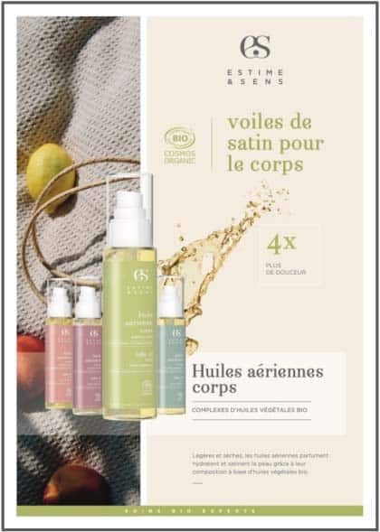 Estime & Sens Cosmétiques bio voiles de satin pour le corps huiles aériennes corps institut de beauté quimper studio by G